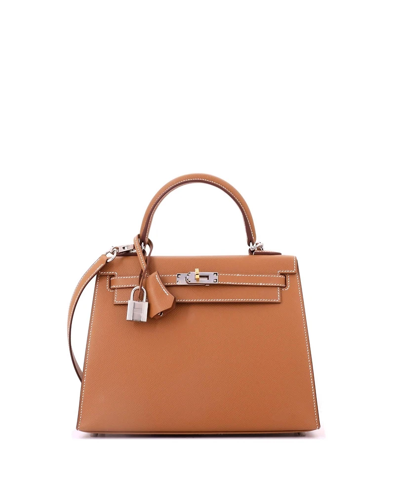 Pre-Owned Hermes Kelly 25 Handbag Brown Epsom with Electrum Hardware