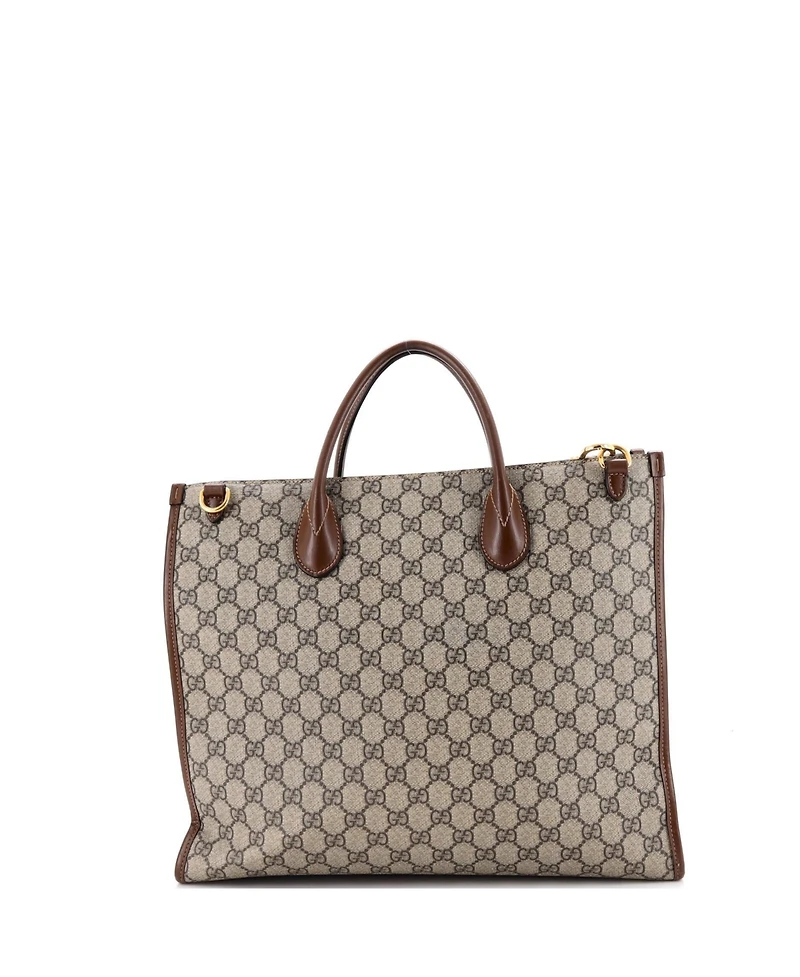 Pre-Owned Gucci Medium Structured Top Handle Open Tote Gg Coated Canvas