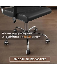 Swivel Home Office Chair, Adjustable Height Ergonomic Executive Computer Chair, Ribbed Pu Leather Conference Room Chair with Arms, Black