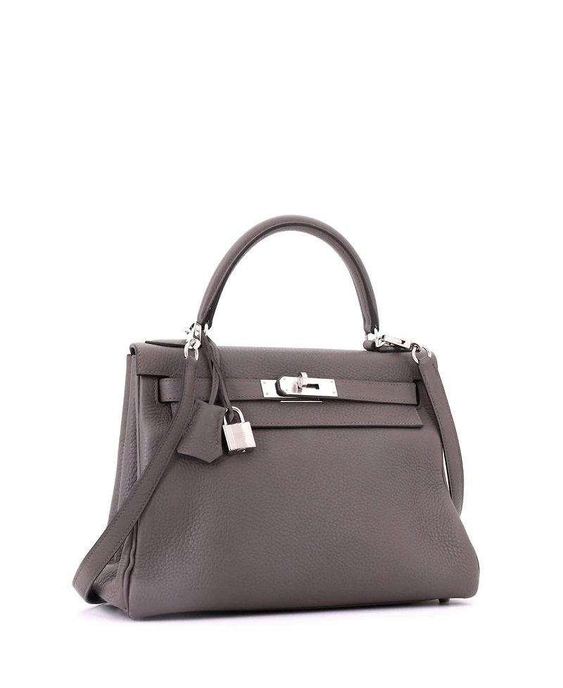 Pre-Owned HERMES Kelly Handbag Clemence with Palladium Hardware