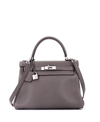 Pre-Owned HERMES Kelly Handbag Clemence with Palladium Hardware