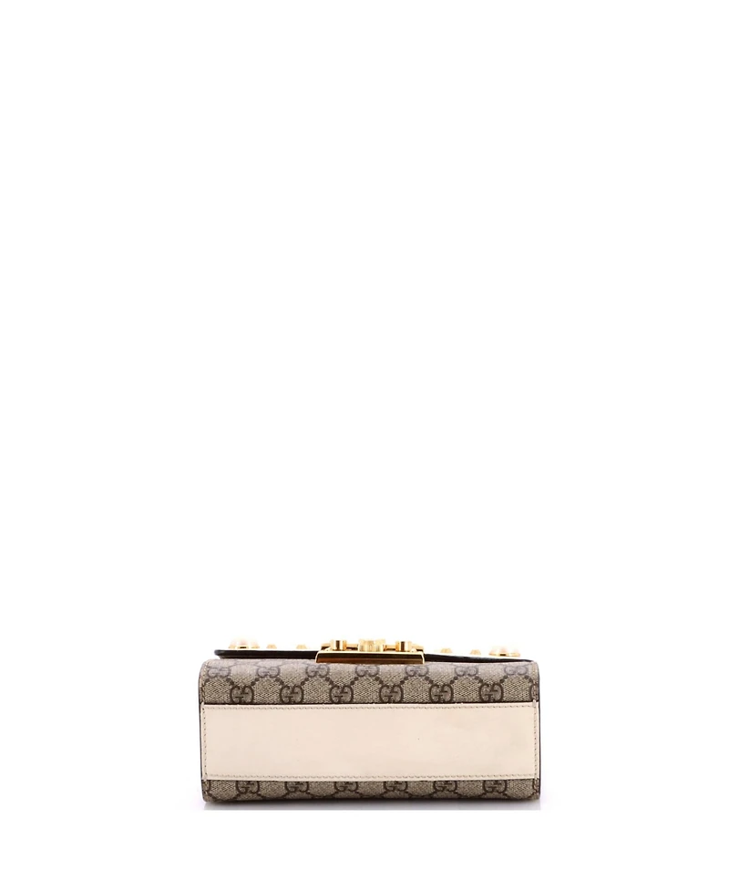 Pre-Owned Gucci Small Pearly Padlock Shoulder Bag Gg Coated Canvas with Studded Leather