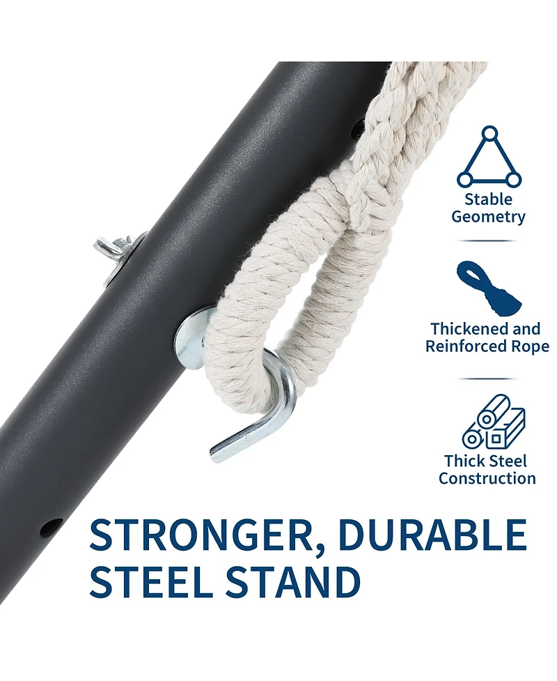 Double Hammock with Heavy-Duty Steel Stand, Indoor Outdoor Portable 2-Person Striped Cotton Freestanding Hammock with Carry Bag for Garden Camping