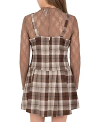 Rare Editions Girls' 7-16 Rhinestone Plaid Jumper and Lace Top, 2-Piece Set