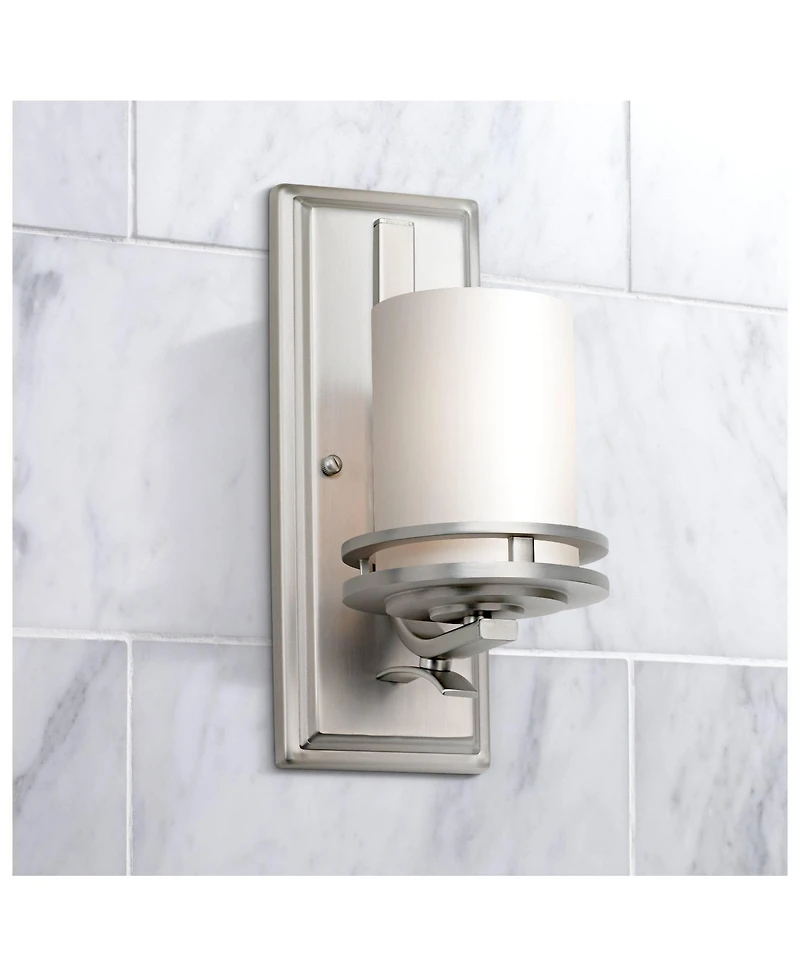 Kichler Hendrik 12" High Nickel and White Etched Glass Wall Sconce
