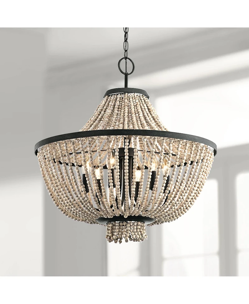 Kichler Brisbane 24" Wide Distressed Black Beaded 6-Light Chandelier