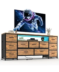 63" 11-Drawer Dresser and Tv Stand with Power Outlets and Led Lights, Entertainment Center