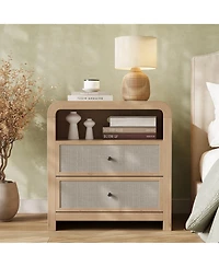 2-Drawer Nightstand, Modern Bedside Table with Built in Charging Station, Anti-Tip Kit, Sturdy Storage Cabinet for Bedroom, Living Room, Entryway
