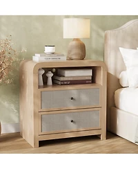 2-Drawer Nightstand, Modern Bedside Table with Built in Charging Station, Anti-Tip Kit, Sturdy Storage Cabinet for Bedroom, Living Room, Entryway