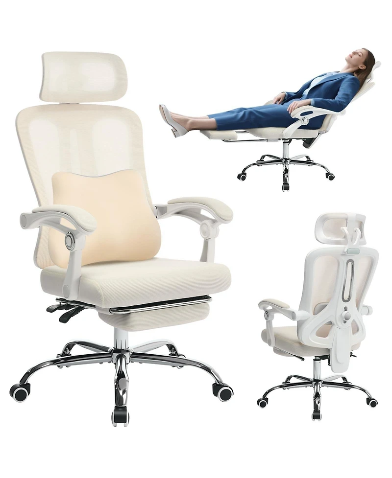Office Chair Ergonomic High Back Mesh with Adjustable Headrest Lumbar Support Retractable Footrest 350 lbs Capacity Swivel Desk Chair for Home Office