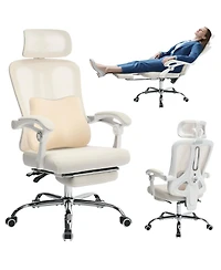 Office Chair Ergonomic High Back Mesh with Adjustable Headrest Lumbar Support Retractable Footrest 350 lbs Capacity Swivel Desk Chair for Home Office