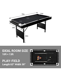 6 ft Pool Table, Folding Billiards Table with Accessories Set, Portable Pool Table Includes Balls, 2 Cue Sticks, Chalk and Brush for Home Game Room