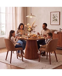 Wooden Dining Chairs Set of 6, Modern Fabric Dining Chairs, Upholstered Chairs with Wood Legs, Curved Thick Backrest for Kitchen Dining Room