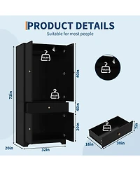 71" Modern Wooden Armoire Wardrobe with Drawer, 4 Doors and Adjustable Shelves,BlackandWhite