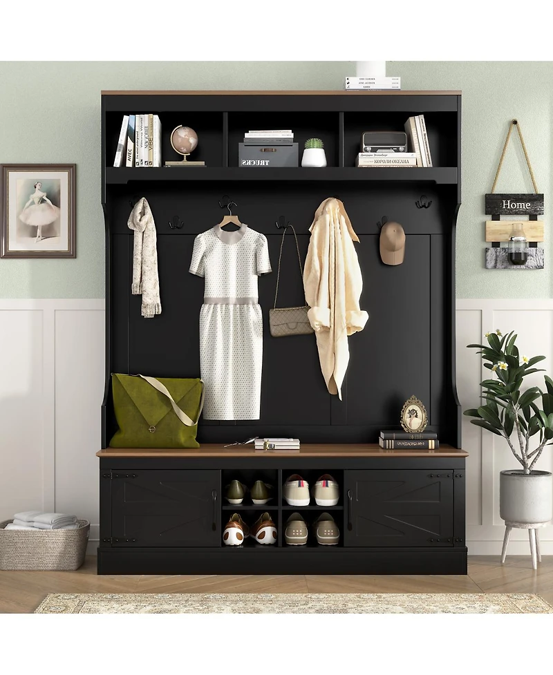 Streamdale Furniture 71" Farmhouse Hall Tree with Bench and Shoe Storage
