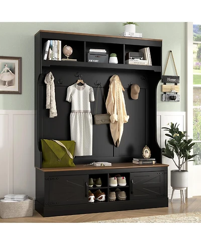 Streamdale Furniture 71" Farmhouse Hall Tree with Bench and Shoe Storage