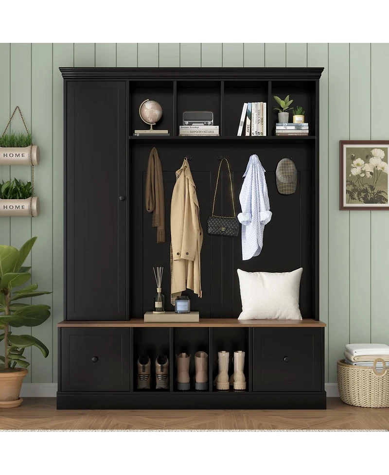 Streamdale Furniture Farmhouse Hall Tree with Shoe Storage Bench and Coat Rack