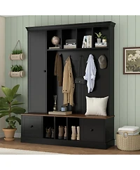 Streamdale Furniture Farmhouse Hall Tree with Shoe Storage Bench and Coat Rack