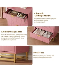 4 Drawer Dresser, Modern Chest of Drawers with Gold Metal Handles, Versatile Organizer Cabinet for Bedroom, Living Room, Hallway, Entryway