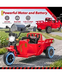 12V Kids Electric Motorcycle 3-Wheel Ride on Tractor with Trailer 2x55W Motor Bluetooth Music for Toddler Ages 3-8