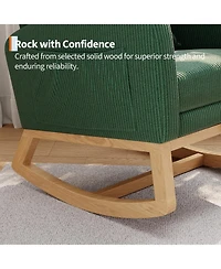 Rocking Chair with Footrest Corduroy Upholstered Glider with Side Pocket and Pillow Ergonomic for Bedroom Living Room Nursing Room Light Brown