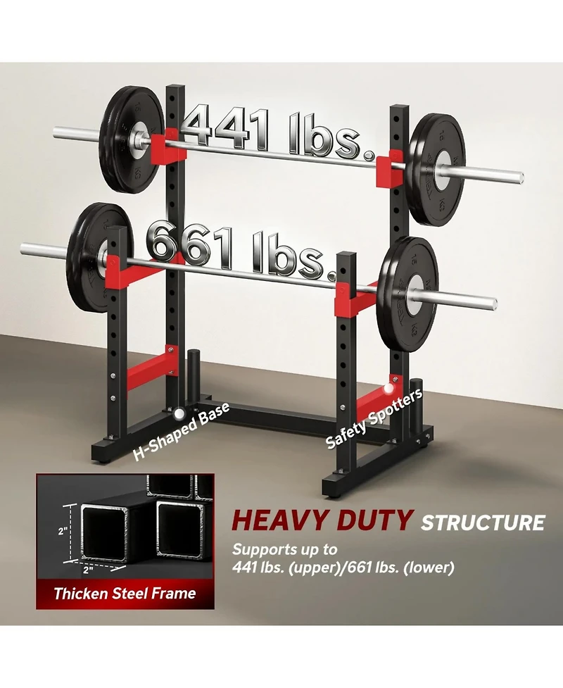 Sevorley Adjustable Squat Rack Stand with Dual Barbell Holders, Safety Spotters and Plate Storage, 660 lb Capacity