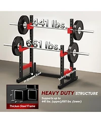 Sevorley Adjustable Squat Rack Stand with Dual Barbell Holders, Safety Spotters and Plate Storage, 660 lb Capacity