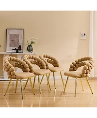 Flynama 2 Pack Modern Velvet Dining Chairs, Bubble Padded Back Accent Chairs with Metal Legs