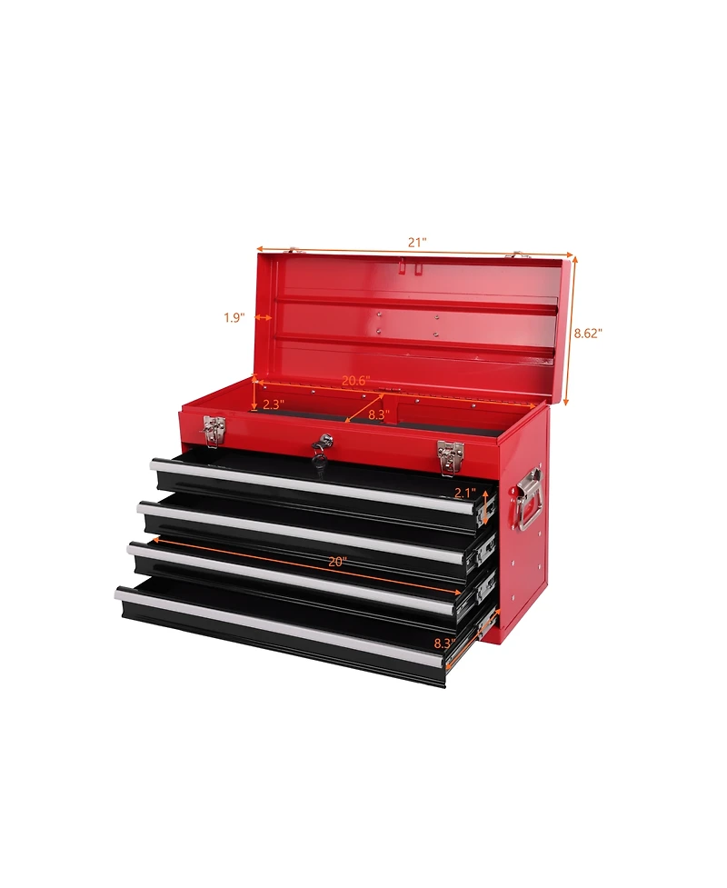Streamdale Furniture 21-Inch Heavy Duty 4-Drawer Portable Metal Tool Box with Ball Bearing Slides