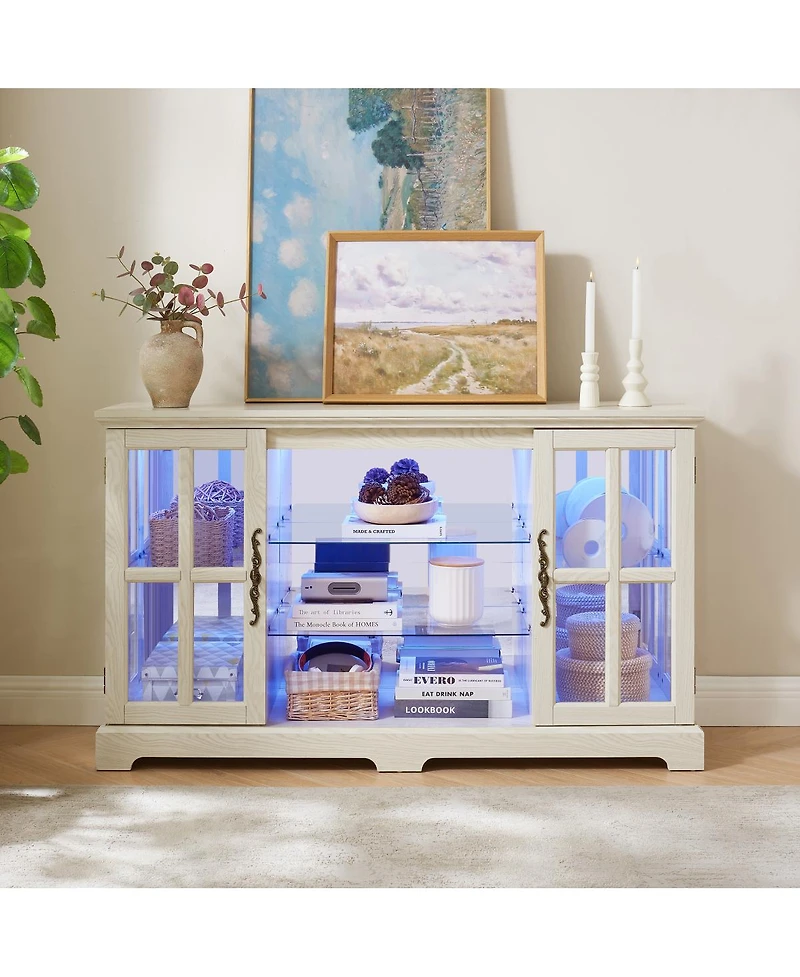 Streamdale Furniture 2-Door Glass Cabinet with Rgb Lights and Adjustable Shelves