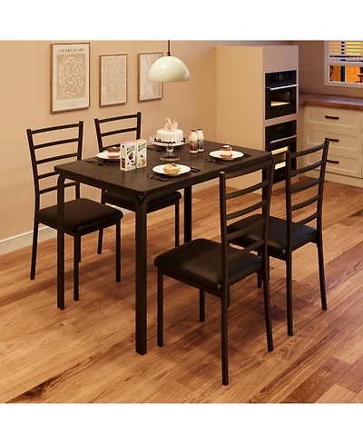 homfan 5-Piece Dining Glass Table wiht 4 Pu Leather Chairs Space-Saving Metal Frame