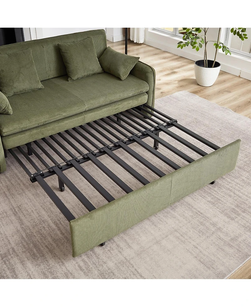Streamdale Furniture 66" 3-in-1 Corduroy Pullout Sleeper Sofa Bed with Pillows