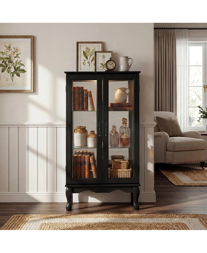 Streamdale Furniture Streamdale Lighted 3-Tier Glass Curio Cabinet with Adjustable Shelves and Mirrored Back