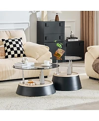 Streamdale Furniture Glass Round Nesting Coffee Table Set - 2 Piece