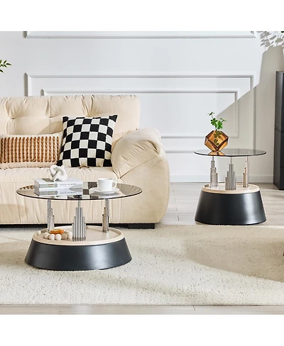 Streamdale Furniture Glass Round Nesting Coffee Table Set - 2 Piece