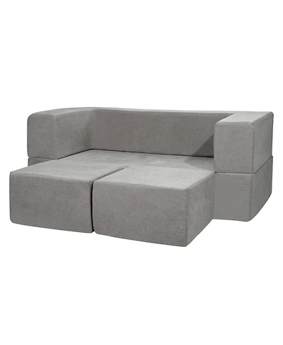 Slickblue 4-Piece Modular Kids Couch, Toddler Play Sofa Bed with Removable Washable Cover for Playroom