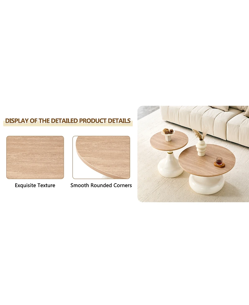 Streamdale Furniture Affordable Luxury Gourd Nesting Coffee Table Set, Light Wood and Metal