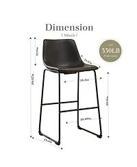 Yiortwo Set of 2 Faux Leather Outdoor Dining Chairs Metal Leg Footrest Mid Century Stools for Patio Kitchen