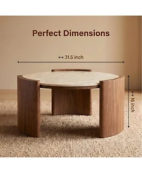 Streamdale Furniture Modern Round Sintered Stone Coffee Table with Walnut Legs