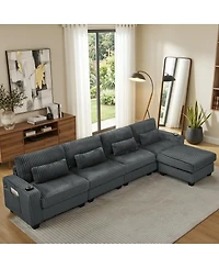 Streamdale Furniture L-Shaped Corduroy Modular Sectional Sofa with Storage and Cup Holders