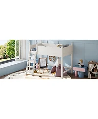Streamdale Furniture Twin Wood Loft Bed with Guardrails, Ladder and Storage Space