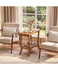 Tribesigns Solid Wood Side Table for Living Room, Small Wooden End Table with 2-Tier Storage