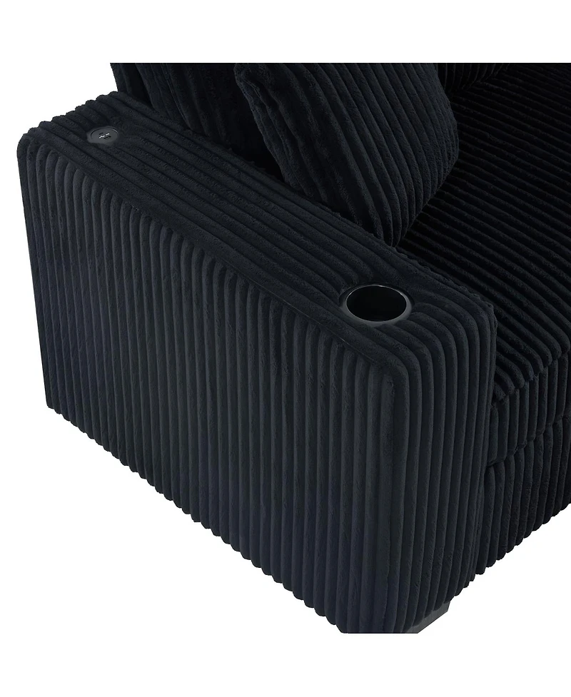 Streamdale Furniture 86.5" L-Shaped Corduroy Sectional Sofa with Cup Holders and Charging Ports