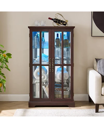 Streamdale Furniture Glass Tall Cabinet with Rgb Lights and 3 Adjustable Shelves
