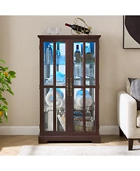 Streamdale Furniture Glass Tall Cabinet with Rgb Lights and 3 Adjustable Shelves