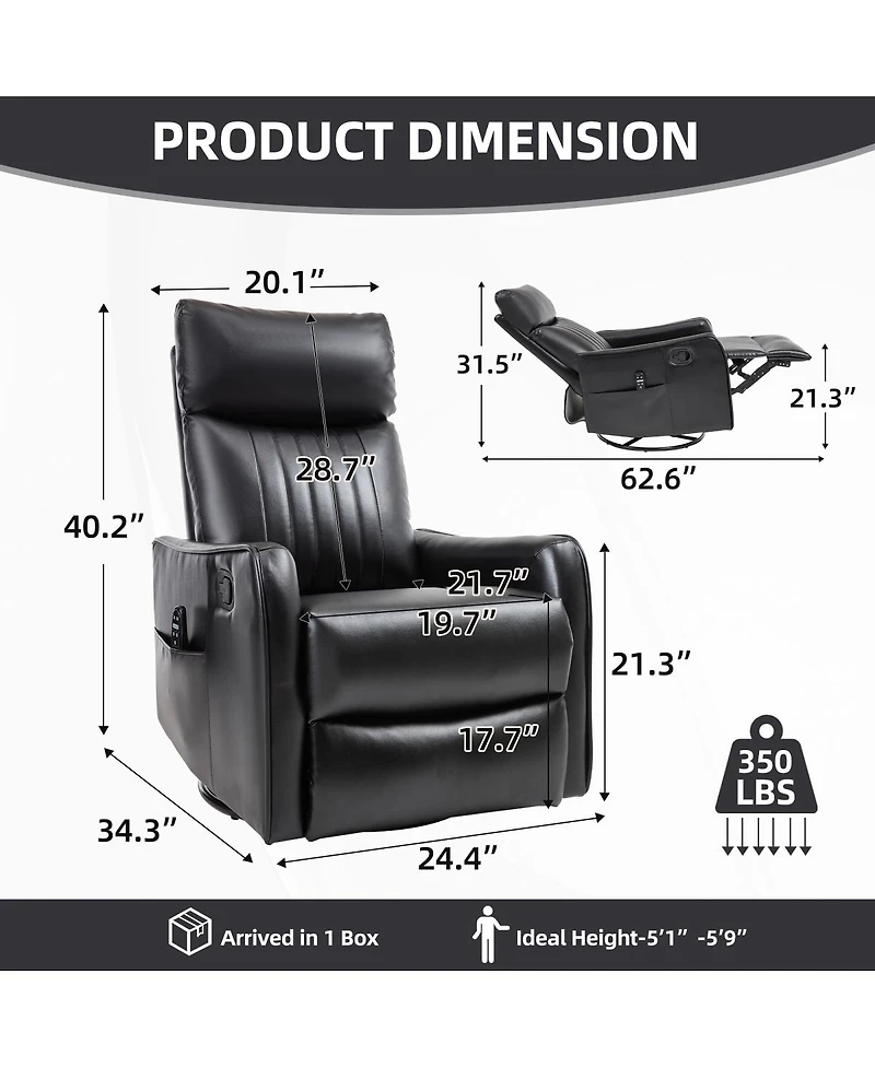 Streamdale Furniture Faux Leather Massage Swivel Recliner Chair