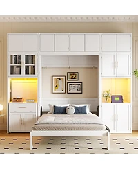 Streamdale Furniture Full Size Murphy Bed with Desk, Storage Cabinets and Led Light