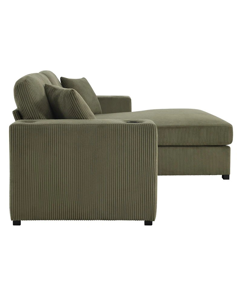 Streamdale Furniture 86.5" Corduroy L-Shaped Sectional Sofa with Usb Ports and Cup Holders