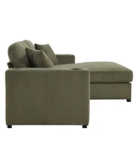 Streamdale Furniture 86.5" Corduroy L-Shaped Sectional Sofa with Usb Ports and Cup Holders