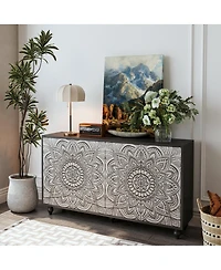 Streamdale Furniture 60" Boho Mandala 3D Embossed 4-Door Sideboard Credenza